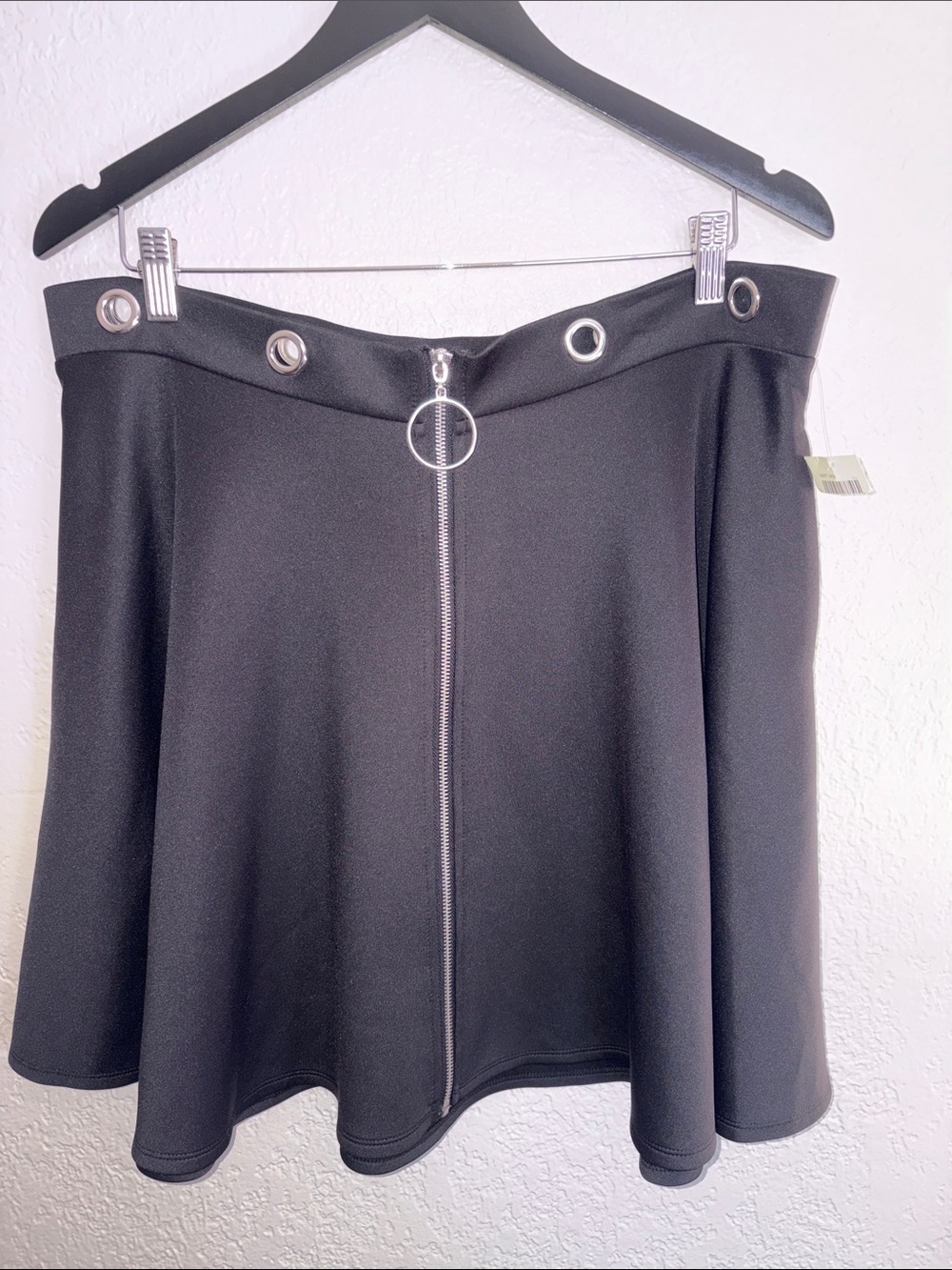 #HT253 - NWT - Hot Topic Black Circle-Zip Skater Skirt with Grommet Waistband -2